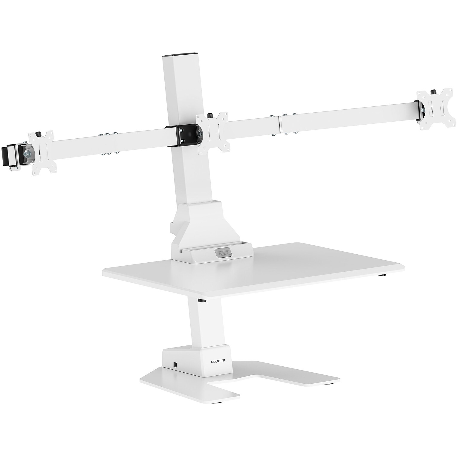 Mount-It! Electric Standing Desk Converter with Triple Monitor Mount, White (MI-7983WHT)