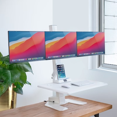 Mount-It! Electric Standing Desk Converter with Triple Monitor Mount, White (MI-7983WHT)