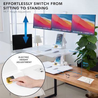 Mount-It! Electric Standing Desk Converter with Triple Monitor Mount, White (MI-7983WHT)