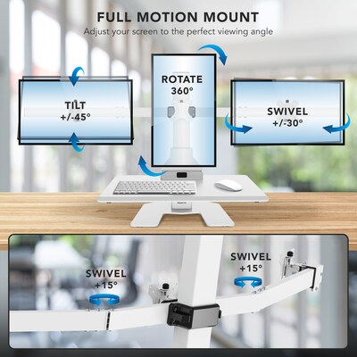Mount-It! Electric Standing Desk Converter with Triple Monitor Mount, White (MI-7983WHT)
