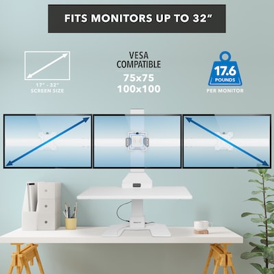 Mount-It! Electric Standing Desk Converter with Triple Monitor Mount, White (MI-7983WHT)