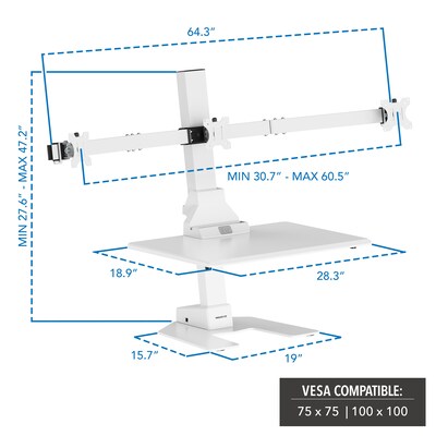 Mount-It! Electric Standing Desk Converter with Triple Monitor Mount, White (MI-7983WHT)