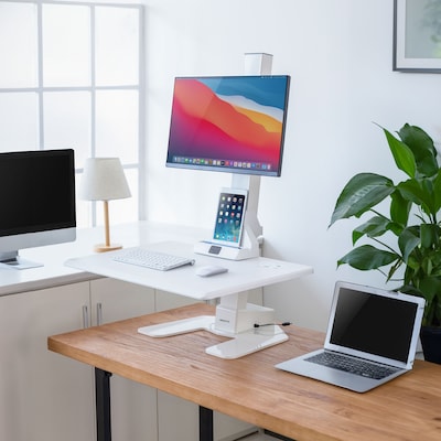 Mount-It! Electric Standing Desk Converter with Monitor Mount, White (MI-7951WHT)