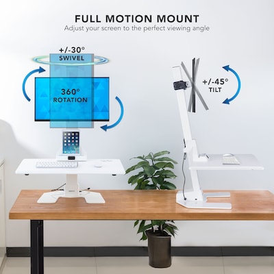Mount-It! Electric Standing Desk Converter with Monitor Mount, White (MI-7951WHT)