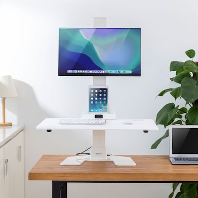 Mount-It! Electric Standing Desk Converter with Monitor Mount, White (MI-7951WHT)
