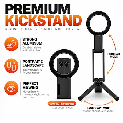 SaharaCase MagSafe Phone Tripod and Stand with Finger Grip, 180-Degree Adjustable Aluminum Frame, Black (CP01207)