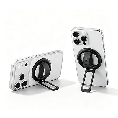 SaharaCase MagSafe Magnetic Phone Grip and Kickstand with Finger Strap, 180-Degree Aluminum Stand, Black (CP01206)