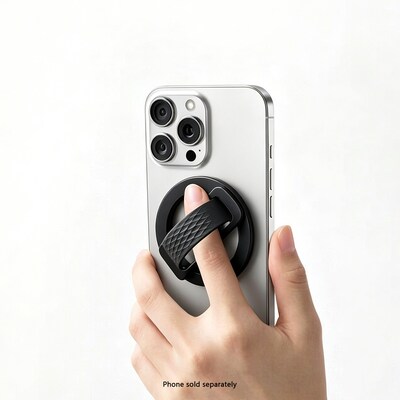 SaharaCase MagSafe Magnetic Phone Grip and Kickstand with Finger Strap, 180-Degree Aluminum Stand, Black (CP01206)