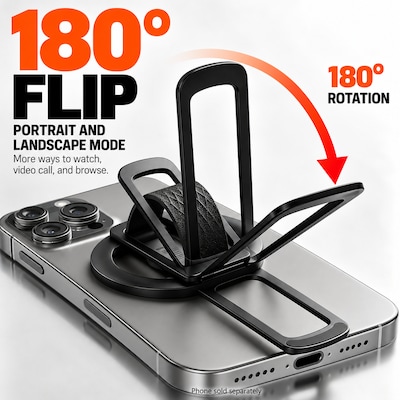 SaharaCase MagSafe Magnetic Phone Grip and Kickstand with Finger Strap, 180-Degree Aluminum Stand, Black (CP01206)