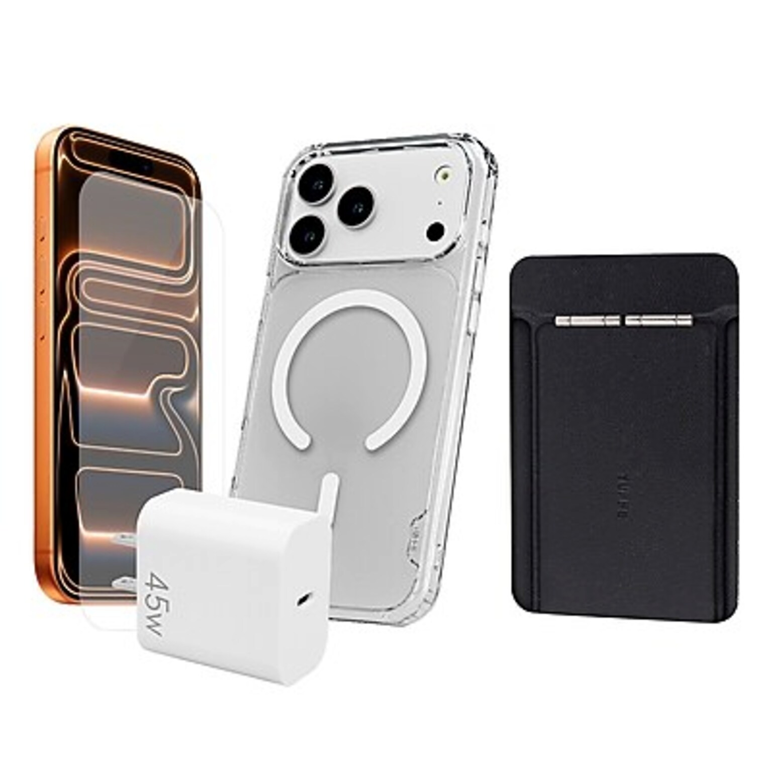 TUFF8 3-Piece Basic Protection Starter Bundle for iPhone 18 Pro Max w/Foldable Origami Wallet Stand, Clear/Black (KITLIB18PRO07)