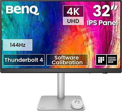 BenQ PD3226G Designer 32 4K UHD IPS 144Hz Monitor, HDR10, Built-In Speaker, Height Adjustable, White