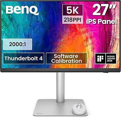 BenQ PD2730S 27 5K UHD IPS 60Hz Professional Monitor, HDR10, Built-In Speaker, Height Adjustable, White