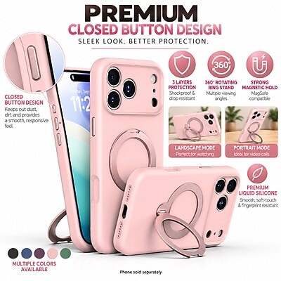 SaharaCase Silicone Phone Case for iPhone 18 Pro Max, 360-Degree Kickstand, Wireless Charging, Dark Pink (CP01190)