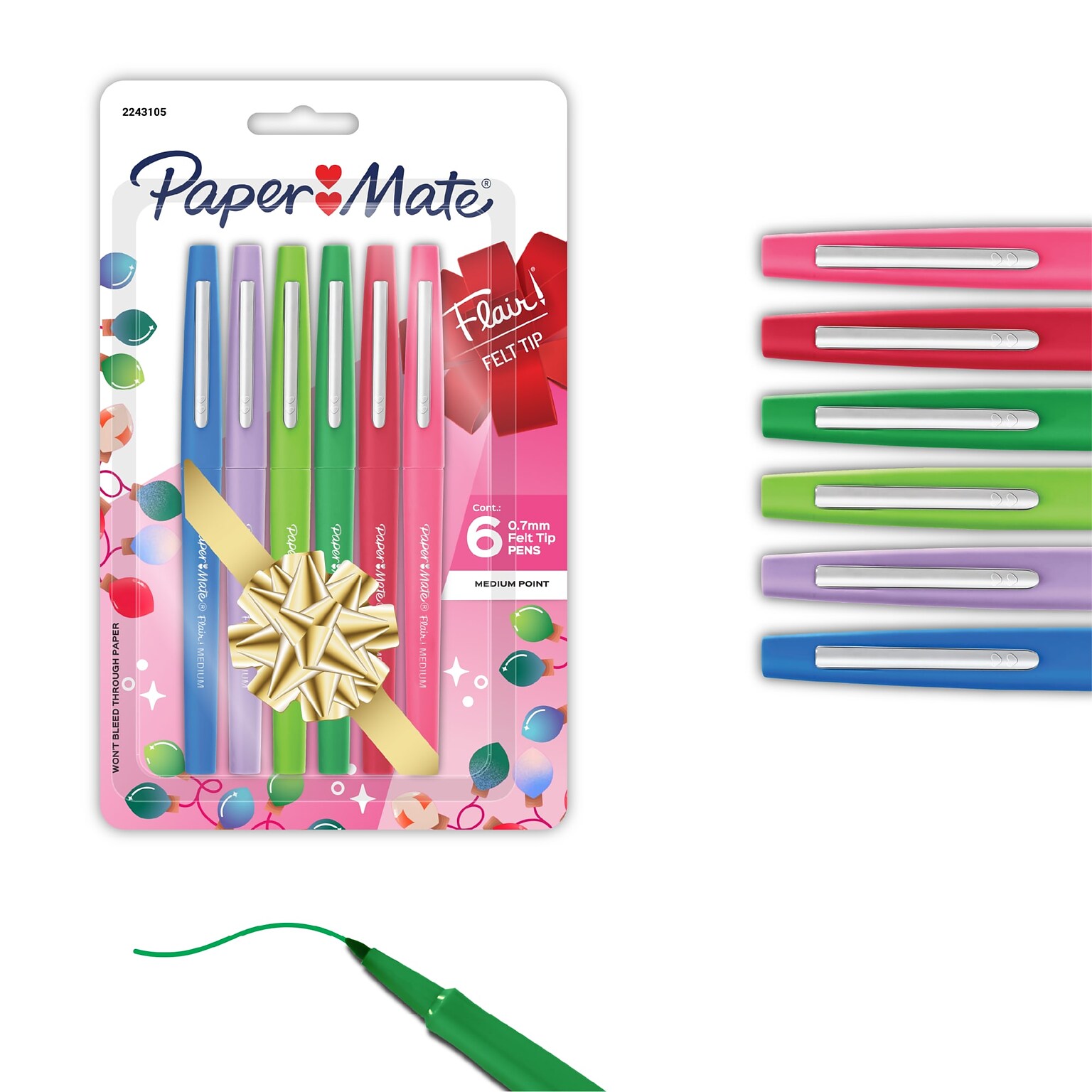 Paper Mate Flair Pens, Medium Point, Assorted Ink, 6/Pack (2243105)