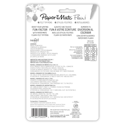 Paper Mate Flair Pens, Medium Point, Assorted Ink, 6/Pack (2243105)