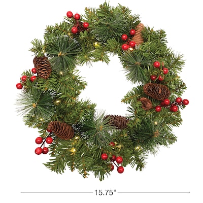 Excello Brands 15.75" Wreath with LED Fairy Lights, Green (OD-WRTH-LED)