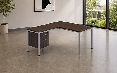 Boss Office Products Simple System 60"W L-Shaped Desk with Pedestal, Driftwood (SGSD029-201)