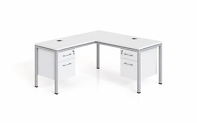 Boss Office Products Simple System 60W L-Shaped Desk with 2 Pedestals, White (SGSD004-101-WT)