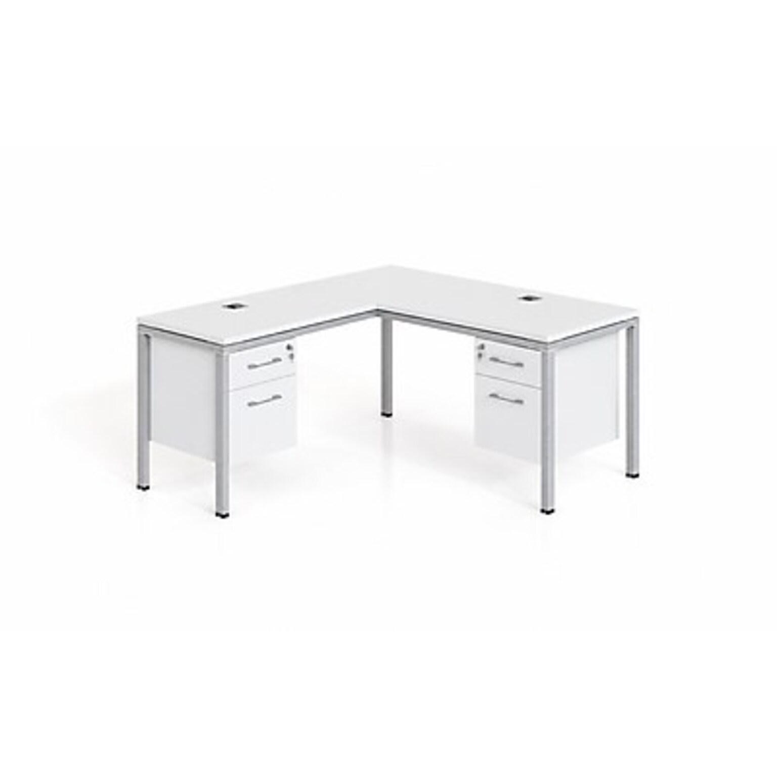 Boss Office Products Simple System 60W L-Shaped Desk with 2 Pedestals, White (SGSD004-101-WT)
