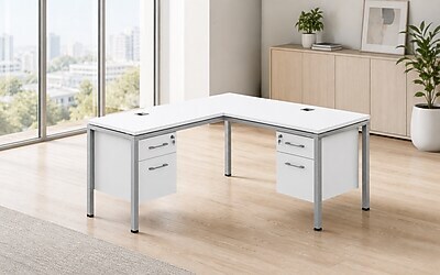 Boss Office Products Simple System 60"W L-Shaped Desk with 2 Pedestals, White (SGSD004-101-WT)