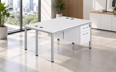 Boss Office Products Simple System 60"W Desk with Pedestal, White, 2/Set (SGSD014-201-WT)