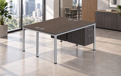 Boss Office Products Simple System 66"W Desk with Pedestal, Driftwood, 2/Set (SGSD014-202)