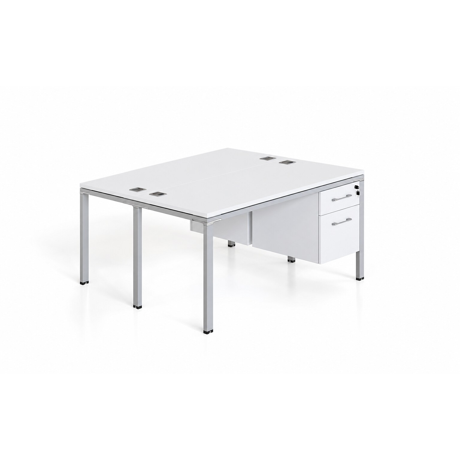 Boss Office Products Simple System 66W Desk with Pedestal, White, 2/Set (SGSD014-202-WT)