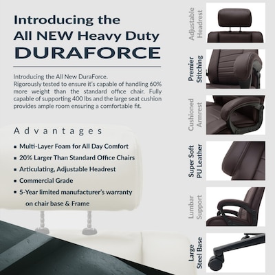 Regency DuraForce Big & Tall Ergonomic Executive Chair, 400 lb. Capacity, Brown (DUR001BR)