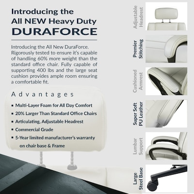Regency DuraForce Big & Tall Ergonomic Executive Chair, 400 lb. Capacity, Cream (DUR001CR)