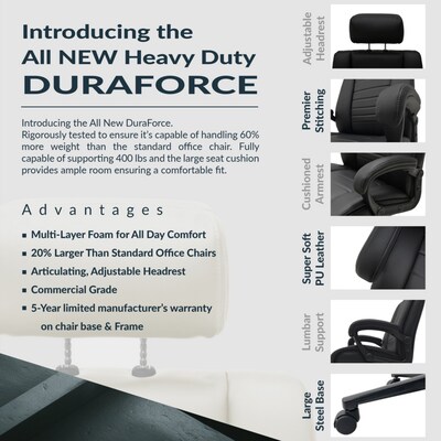 Regency DuraForce Big & Tall Ergonomic Executive Chair, 400 lb. Capacity, Black (DUR001BK)