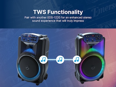 Emerson Portable Bluetooth® 12" Party Speaker with Flame Lighting, Black (EDS-1220)