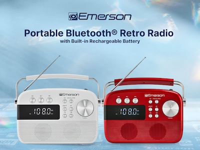Emerson Retro Rechargeable Portable Bluetooth Radio, White (EAS-3010-WT)