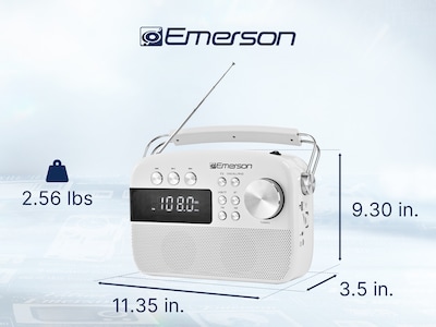 Emerson Retro Rechargeable Portable Bluetooth Radio, White (EAS-3010-WT)