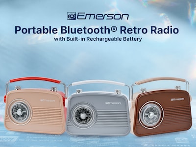 Emerson Retro Rechargeable Portable Bluetooth Radio, Cream (EAS-3009-CR)