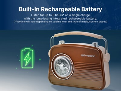 Emerson Retro Rechargeable Portable Bluetooth Radio, Espresso (EAS-3009-ES)