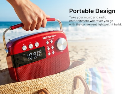 Emerson Retro Rechargeable Portable Bluetooth Radio, Red (EAS-3010-RD)