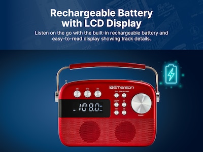 Emerson Retro Rechargeable Portable Bluetooth Radio, Red (EAS-3010-RD)