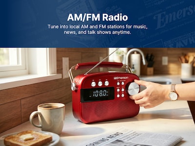 Emerson Retro Rechargeable Portable Bluetooth Radio, Red (EAS-3010-RD)
