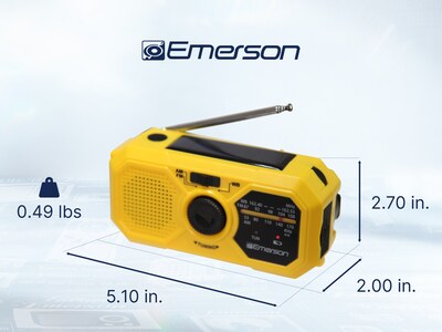Emerson Emergency AM/FM Radio with Weather Band and Power Bank, Yellow (ER-7050)