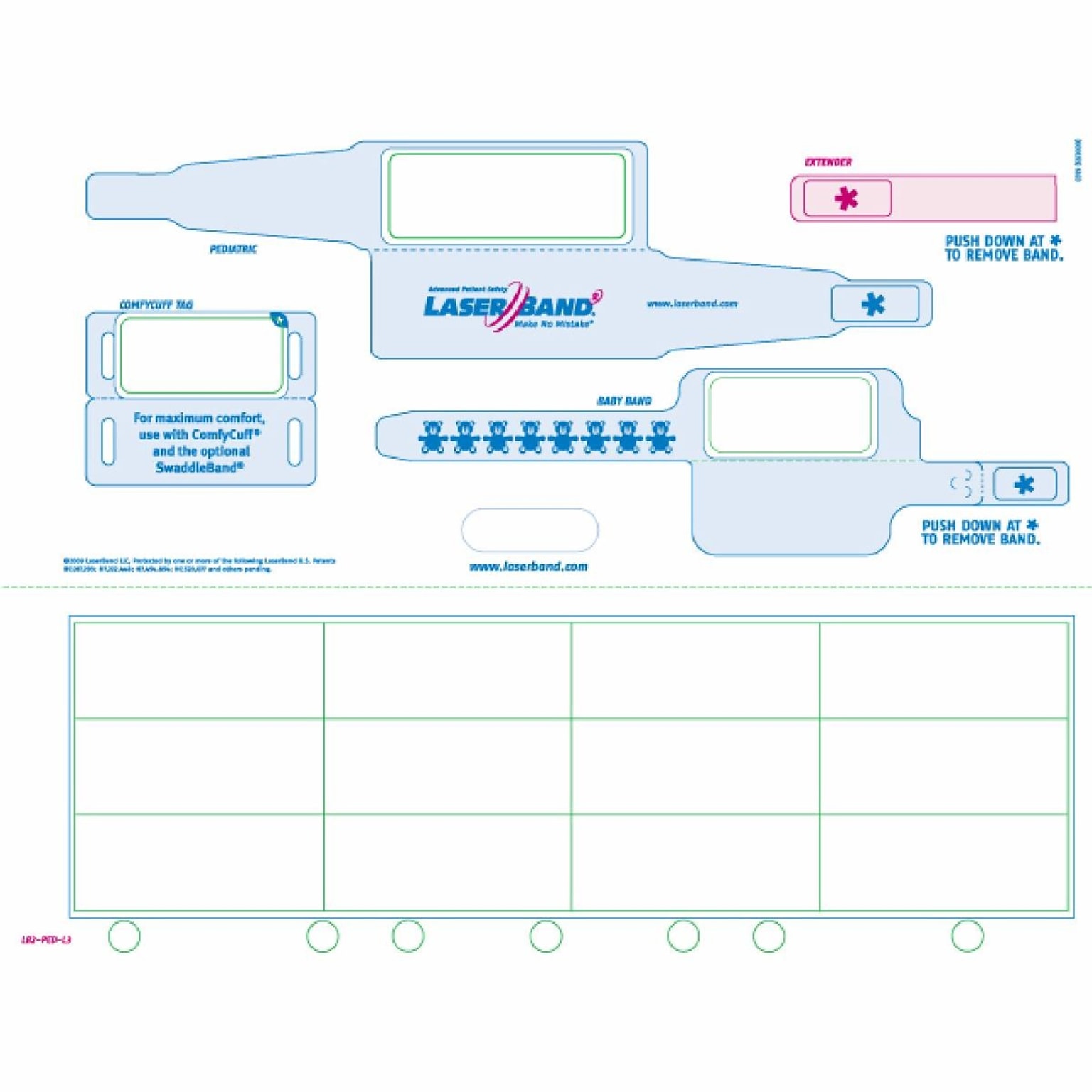 Zebra LaserBand Pediatric and Infant Paper/PET Wristbands and Labels, 8.5 x 11 Full Sheet, 1000 Sheets (LB2-PED-L3)