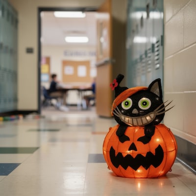 National Tree Company 23" Pre-Lit Pumpkin and Black Cat (MZ17-HS21B23-1)