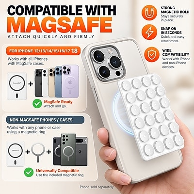 SaharaCase MagSafe Magnetic Suction Cup Phone Mount with Adapter Ring, White, (CP01213)