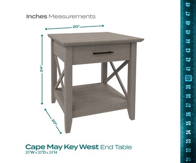 Regency Key West 20"W Wooden End Table, Washed Gray (KWT120WG)