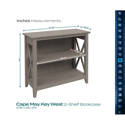 Regency Key West 30"H 2-Shelf Bookcase, Washed Gray (KWB124WG-03)