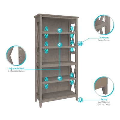 Regency Key West 66"H 5-Shelf Bookcase, Washed Gray (KWB132WG-03)