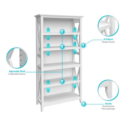 Regency Key West 66"H 5-Shelf Bookcase, Pure White Oak (KWB132WT-03)