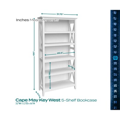 Regency Key West 66"H 5-Shelf Bookcase, Pure White Oak (KWB132WT-03)