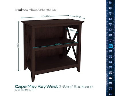 Regency Key West 30"H 2-Shelf Bookcase with Adjustable Shelf, Black Cherry (KWB124BC-03)