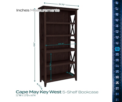 Regency Key West 66"H 5-Shelf Bookcase with Adjustable Shelves, Black Cherry (KWB132BC-03)