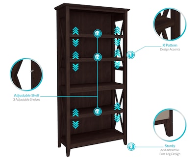 Regency Key West 66"H 5-Shelf Bookcase with Adjustable Shelves, Black Cherry (KWB132BC-03)